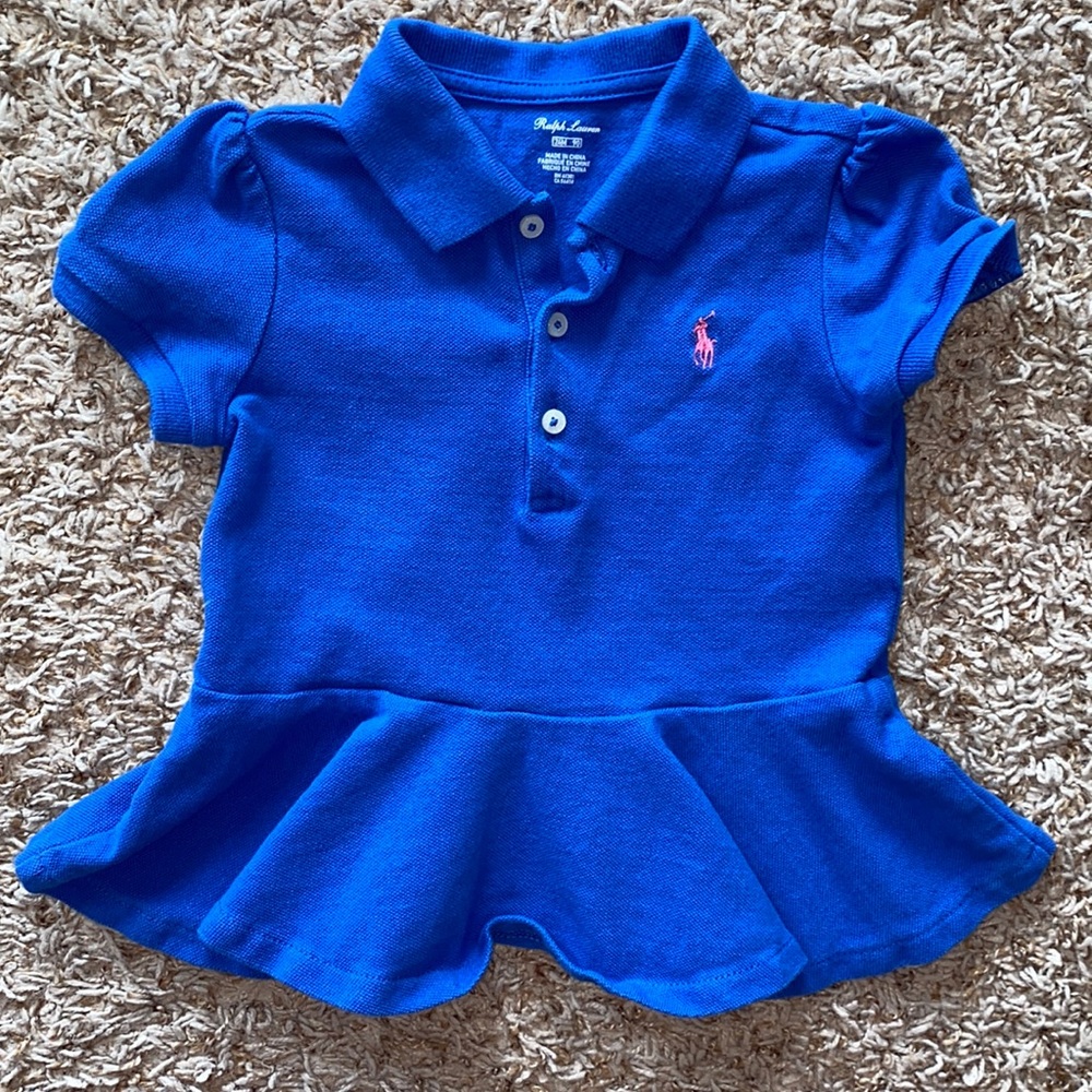 24M girls blue peplum hem polo shirt